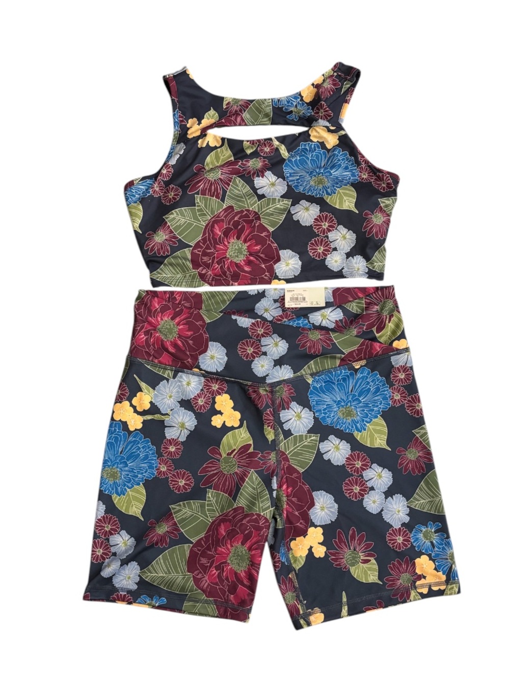 🌼NWT SO Navy Multicolor Floral Bike Shorts & Crop Tank Set - Women’s sz Large🌼